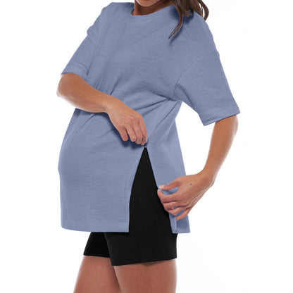 Women Nursing Clothes Zipper Short Sleeve Maternity T-Shirt
