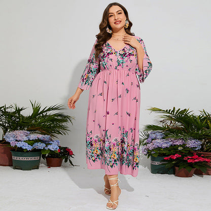 Women Vacation Elegant Tiny Flower Maxi Dress