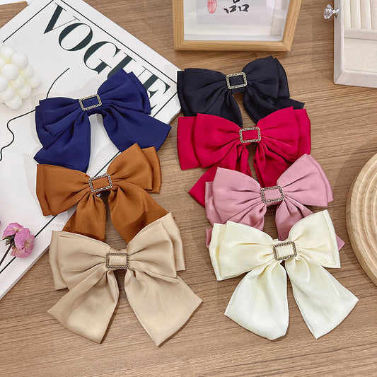 Women Fashion Solid Color Double-Layer Bowknot Hairpin