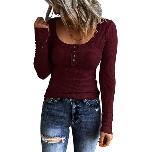Women Fashion Solid Color Long Sleeve Blank T-Shirt
