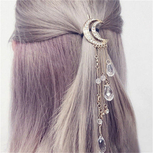 Fashion Moon Tassel Rhinestone Headwear