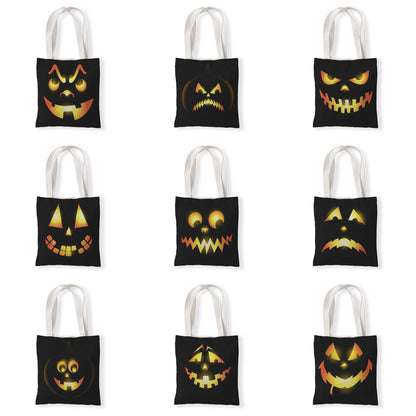Bolsa de lona con estampado de calabaza divertida de dibujos animados de Halloween
