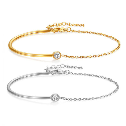 Women Fashion Simple Gold and Steel Zirconium Bracelet