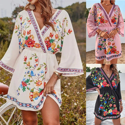 Bohemian Women Vintage Print Holiday Dress