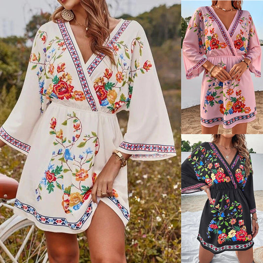 Bohemian Women Vintage Print Holiday Dress