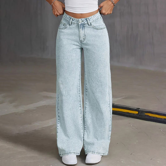 Women Fashion Casual Bowknot Embroidered Wide Leg Jeans
