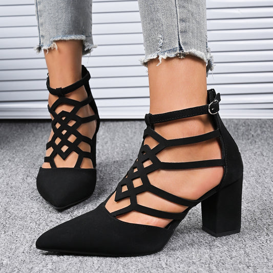 Tacones altos con punta hueca, esmerilados y de color liso para mujer