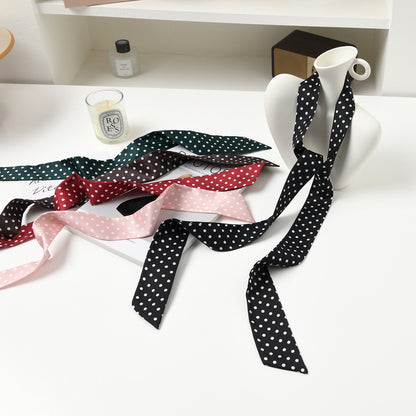 Pañuelo de seda con asa para bolso con estampado de lunares de moda