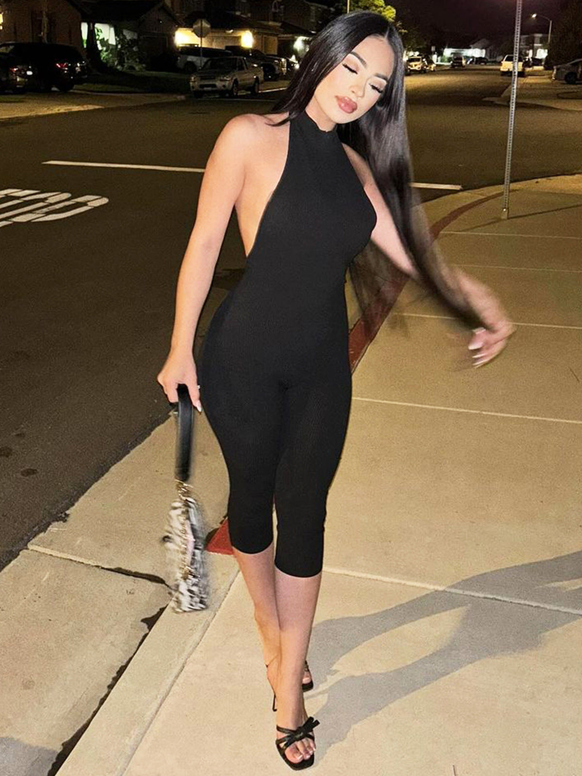 Women Fashion Sexy Solid Color Sleeveless Backless Slim Fit Jumpsuit