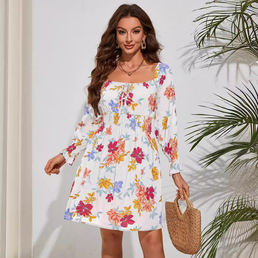 Vestido casual de algodón con estampado floral para mujer