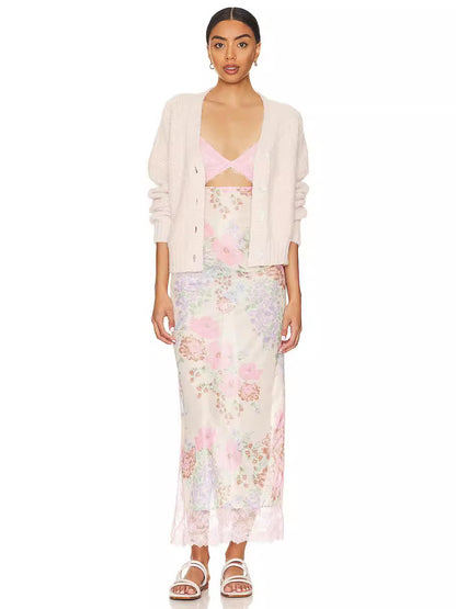 Vestido sexy de encaje calado sin mangas con abertura para mujer