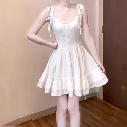 Women Elegant Lace Stitching Sleeveless Dress with V-Neck