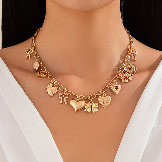 Women’s Fashion Alloy Bow Heart Necklace