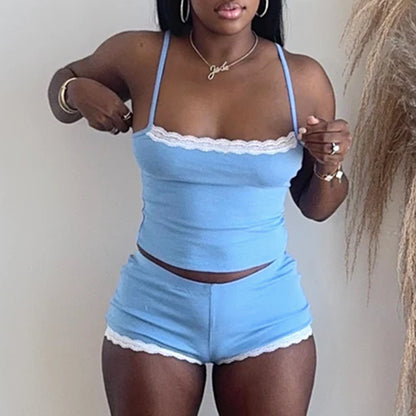 Women Summer Lace Camis Shorts Set