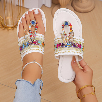 Chanclas de diamantes estilo bohemio de talla grande, zapatos planos étnicos