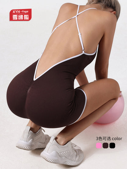 Women Contrast Sling Cross-Bend Quick-Dry Sports Romper