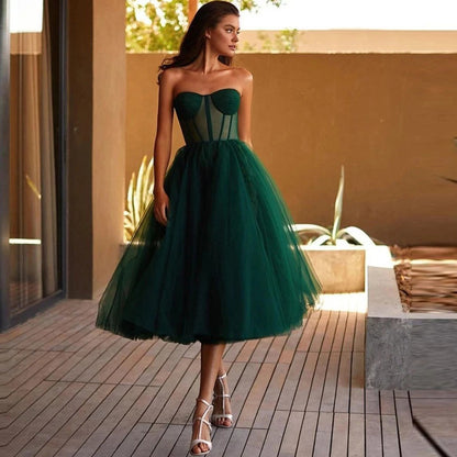 Vestido de fiesta elegante de encaje tubo midi para mujer