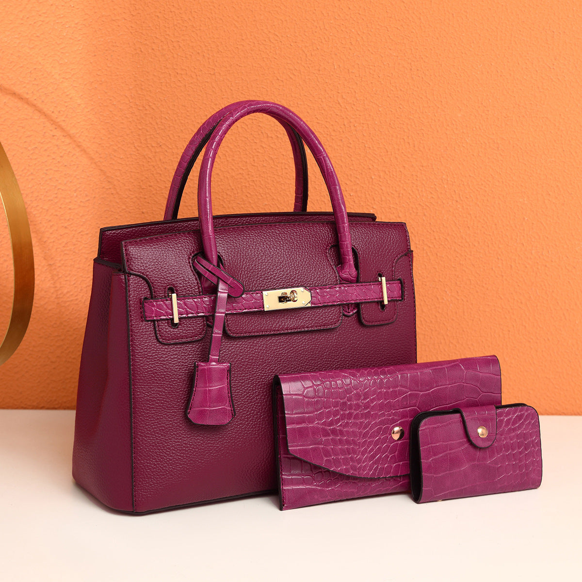 Ensemble de trois sacs à main tendance de grande capacité, couleur unie