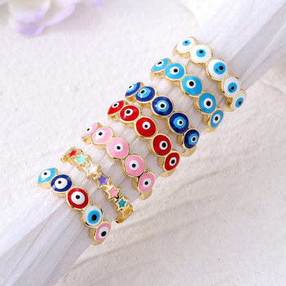 Conjunto de anillos de aleación con diseño geométrico de ojo de diablo para mujer