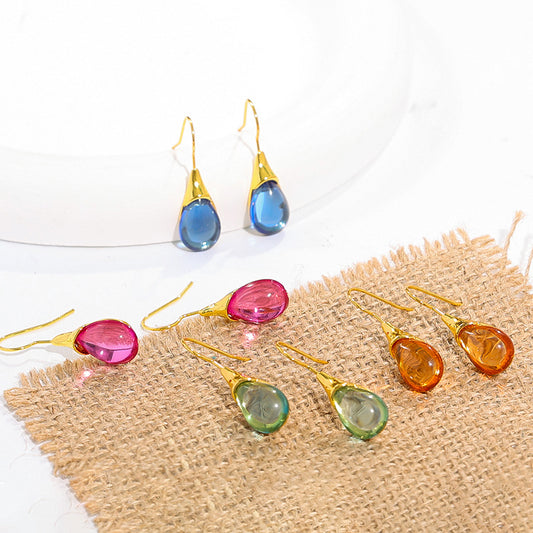 Women Fashion Drop-Shaped Cat Eye Earrings in Solid Colors