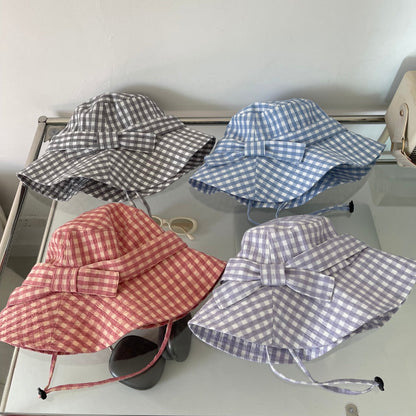 Sombreros tipo cubo con protección solar y lazo a cuadros para mujer