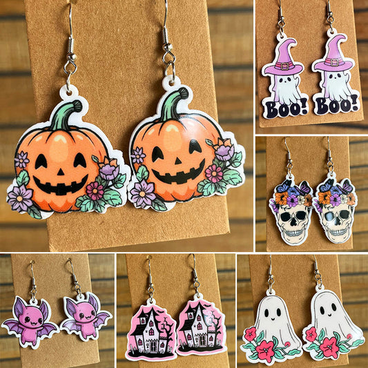 Halloween Women'S Cute Pumpkin Ghost Little Bat Skull Earrings