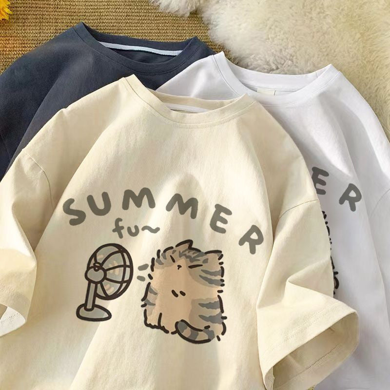 Camiseta informal de manga corta con estampado de dibujos animados para mujer