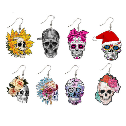 Women Halloween Scary Acrylic Flower Dangle Earrings
