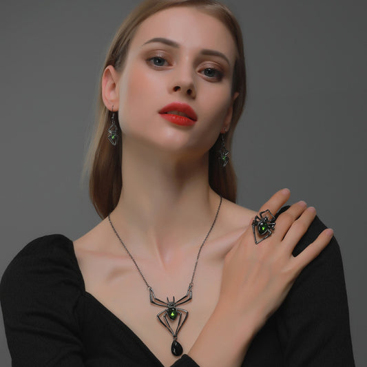 Halloween Women Fashion Exaggerated Retro Green Alloy Necklace