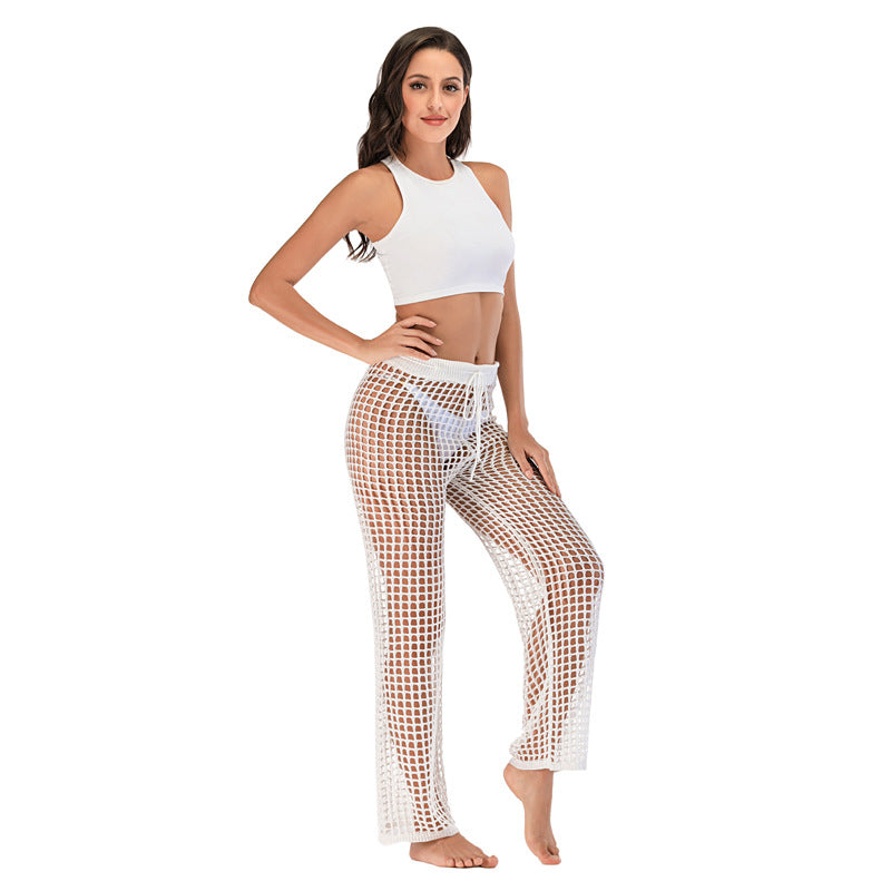 Pantalones anchos de punto con agujeros informales a la moda para mujer