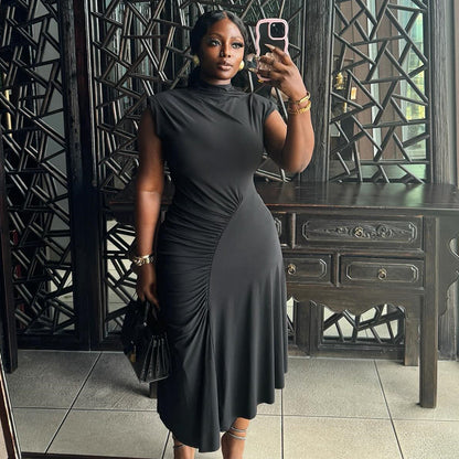 Vestido midi elegante de color liso irregular a la moda para mujer