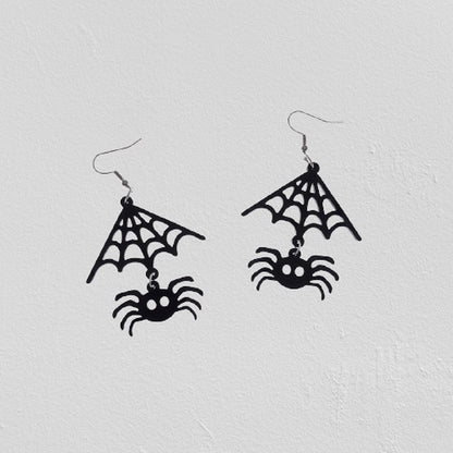 Pendientes colgantes de acrílico con diseño de araña de telaraña para Halloween para mujer