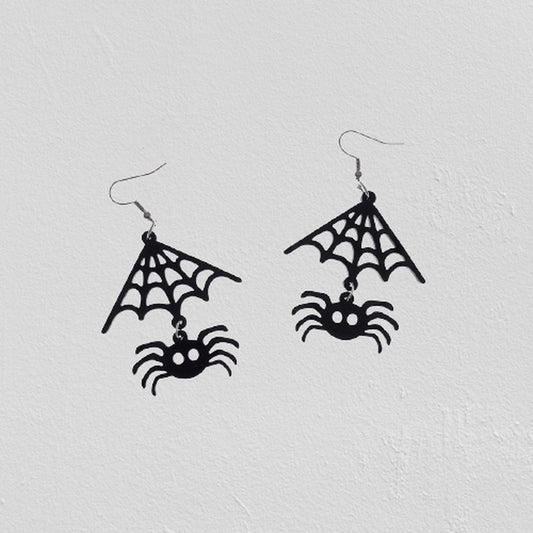 Pendientes colgantes de acrílico con diseño de araña de telaraña para Halloween para mujer