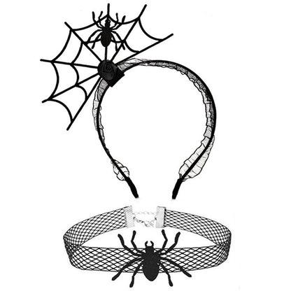 Ensemble de bijoux ras du cou en dentelle avec bandeau en toile d'araignée noire pour femme, idéal pour Halloween