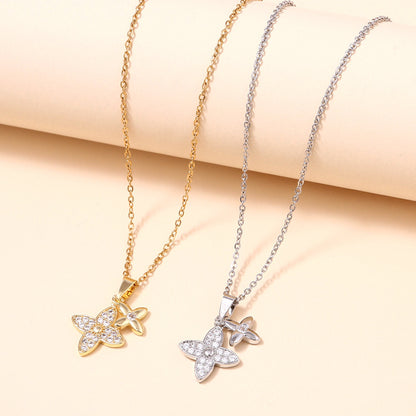 Collar de flores de cuatro hojas dobles de moda para mujer