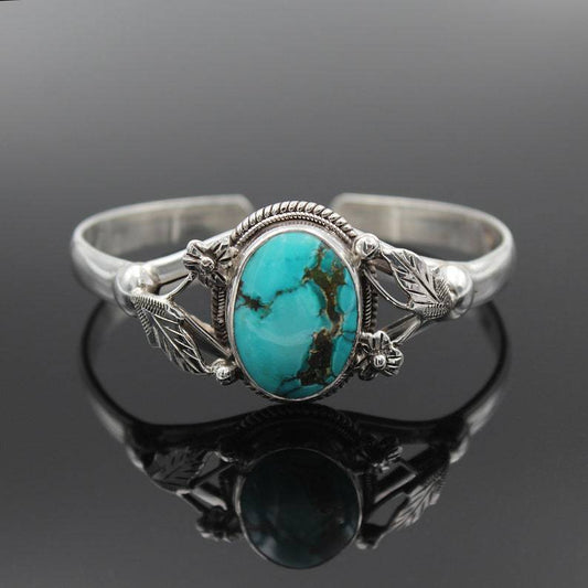 Women Vintage Bohemian Floral Carved Turquoise Bracelet