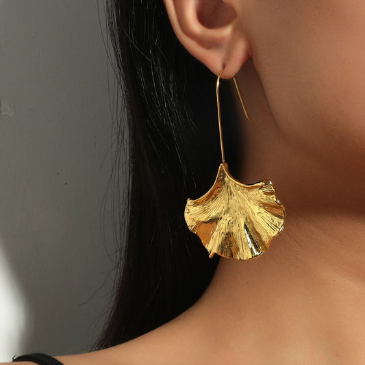 Women Fashion Creative Exaggerated Ginkgo Leaf Earrings