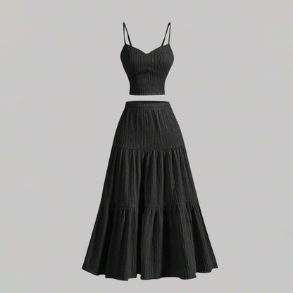 Women Fashion Casual Solid Color Camisole Top Loose Skirts Two-Piece Set