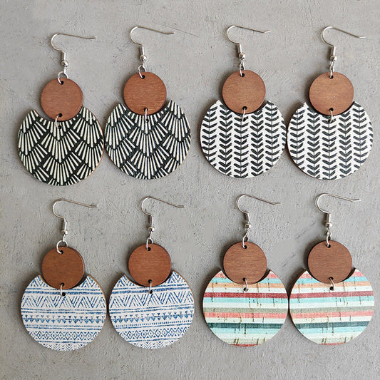 Bohemian Floral Print Geometric Stripe Earrings