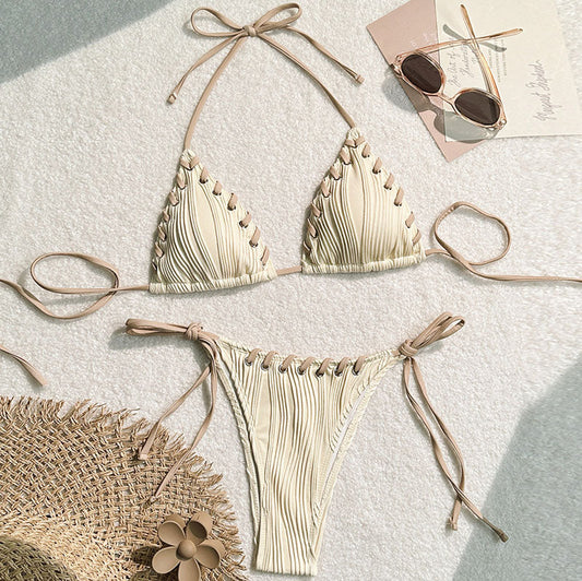 Traje de baño de bikini de vendaje de color sólido sexy de verano