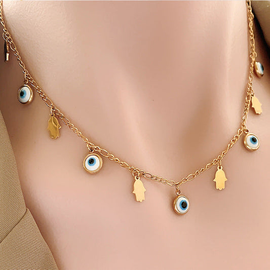 Collar redondo de palma de amor con ojo de diablo para mujer