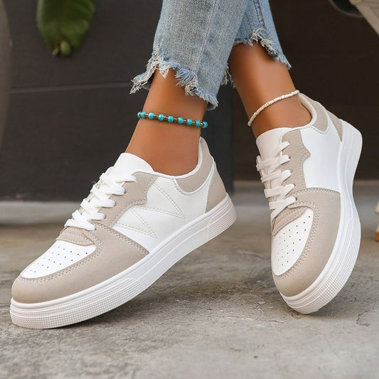 Zapatillas informales transpirables con contraste para mujer - Zapatos de punta plana