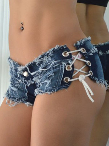 Women’s Sexy Lace-Up Low-Rise Denim Shorts