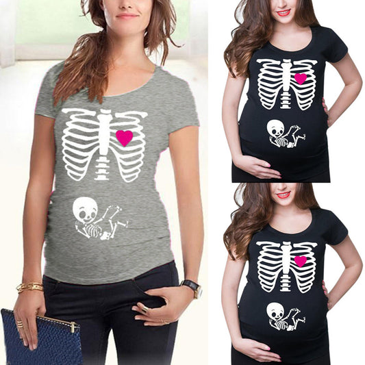 Top de maternidad de algodón con estampado de esqueleto de corazón de rayos X