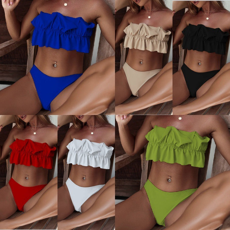 Sexy Women Summer Vacation Ruffled Tube Top Bikini