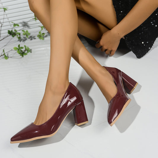 Zapatos de tacón grueso de color liso de talla grande para mujer