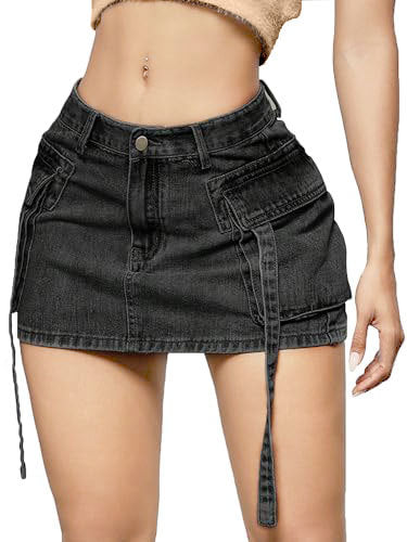 Minifalda vaquera con bolsillos grandes Y2K de verano para mujer