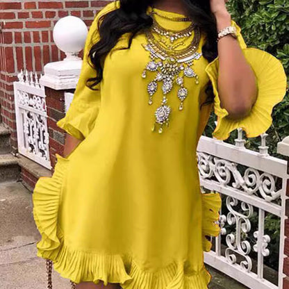 Robe à volants décontractée de couleur unie pour femmes