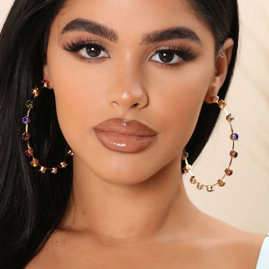 Personality Exaggerated Rhinestone Hoop Earrings Stylish Geometric Jewelry