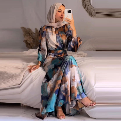 Vestido elegante de manga larga abullonada con grafiti para mujer